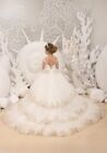 Tulle Flower Girl Dress lace Applique Princess Pageant Ball Gown with Train