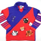 Vintage Storybook Knits Sweater Womens Medium Cats Paws Blue Red Pullover