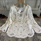 XL New Boho White Lace Country Cottage Vtg Top Sheer Shirt Blouse Womens X-LARGE
