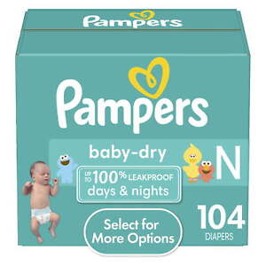Baby Dry Diapers Size Newborn, 104 Count (Select for More Options)