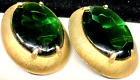 Schiaparelli Signed Earrings Rare Vintage Gilt Green Glass 1-1/4