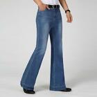 Mens Bell Bottom Jeans Flared Denim Pants 60s 70s Vintage Wide Leg Trousers Blue