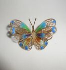 Vintage Butterfly Brooch Pin Chinese Export 800 Silver Filigree Plique-a-jour