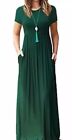Womens Short Sleeve Maxi Dress Casual Empire Waist Long Dress Boho Kelly Green M