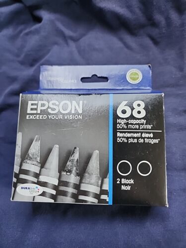 Genuine Epson 68 Black Noir Ink Cartridges T068120-D2 2-Pk New Box Expired 05/16