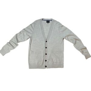 Qi Cashmere Men Sweater GRAY V-neck CARDIGAN pockets 100% Wool  EUC size M