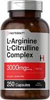 L-Arginine L-Citrulline Complex | 3000mg | 250 Capsules | Non-GMO | by Horbaach