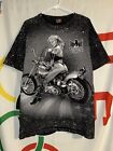 Vintage American Biker Pin Up 3D Emblem T Shirt Mens XL Black Motorcycle 90s AOP