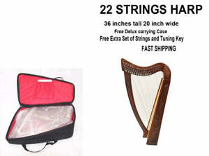 22 String Lever Harp Celtic Irish Style Solid wood free Carrying Bag strings and