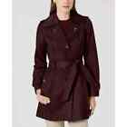 London Fog Long Sleeve Belted Mid Length Hooded Trench Coat Burgundy Women's L