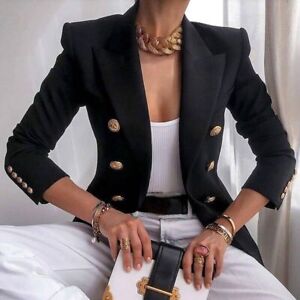 Women Double-breasted Blazer Coat Long Sleeve Lapel Formal Slim Jacket Outwear |