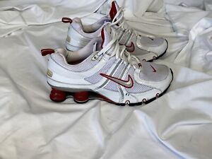 Men Nike Shox Turbo Mesh Running Shoes White Metallic Silver Red 7.5 316303-01