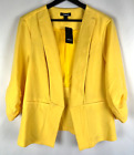 NEW Torrid Yellow Crepe 3/4 Ruched Sleeves Open Front Lined Blazer Size 0
