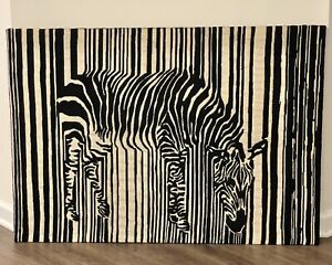 Vtg MCM Wall Hanging Tapestry Zebra LARGE 45” SEG Paris Crewel Needlepoint