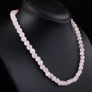 Handmade 194 Cts Earth Mined Rose Quartz Round Shape Beads Necklace SK 05 E435