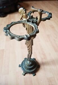 Antique Art Deco Metal Beautiful Lady Standing Ashtray Ash Tray Smoking Stand