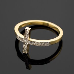 Gold Diamond Sideways Cross Ring