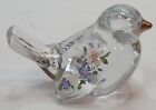 Fenton Clear Bird w/Pink Roses Hearts Violets Figurine Animal 40th Anniversary