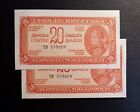 UNC printed in USSR TB replacement consecutive pair 2x 20 dinars 1944 YUGOSLAVIA