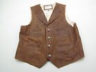 New ListingOrvis Vest Mens Large Brown Leather Button Western Wear Outdoor Pockets Hunting
