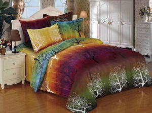 OPEN BOX ITEM: Rainbow Tree Print Bedding Set: 1 Duvet Cover + 2 Pillow Shams