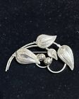 • Large Antique Sterling Silver Leaves Brooch Pin
