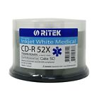 50 Pack Ritek Medical Grade CD-R 52X 700MB White Inkjet Hub Printable Blank Disc