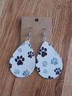 Womens Light Weight Faux Leather Dangle Earrings Paw Prints