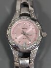 Relic Pink Dial Crystal Accent Silver Tone Round Case Bracelet Band Watch