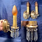 Brass Antique Wall Sconces Pair Wall Fixtures Glass Prisms Great! 4J