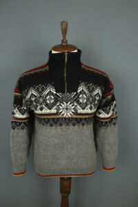 DALE OF NORWAY Gray Snowflake 1/4 Zip Wool Knit Ski Sweater Size L