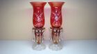 New ListingVintage Ruby Etched Candle Sconces Pair w Faceted Prisms Set Not electrified