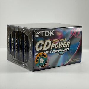6 Pack TDK CD POWER PWR-90 High Bias High  Precision Sealed Cassette Blank