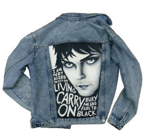 OOAK Custom Hand Painted My Chemical Romance Blue Acid Wash Denim Jean Jacket