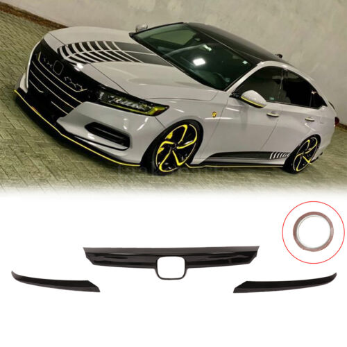 Front Grille Grill Moulding Cover Trims 3Pcs Black For Honda Accord 2021-2022