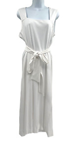 Vince Women's Size L Midi Dress Summer White Pima Cotton Sleeveless Square Neck