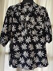 C.D. Daniels Women Top  2X Roll Tab Sleeves Button Up black and white floral