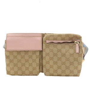 Auth GUCCI GG Canvas Leather Waist Bag Crossbody Bag Beige Pink 28566 Used F/S