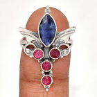 Angel Wing - Treated Sapphire & Ruby 925 Silver Ring Jewelry s.8 CR22636