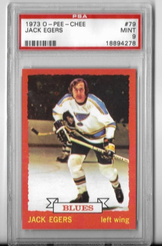 New Listing1973-74, OPC, O-Pee-Chee, #79 JACK EGERS,  ST LOUIS BLUES, PSA 9 CENTERED BEAUTY