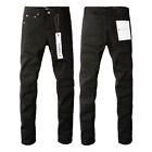 New Purple Brand Black Fold  Distressed Slim Jeans