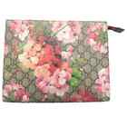100% Authentic GUCCI Brown Blooms Canvas Clutch Bag