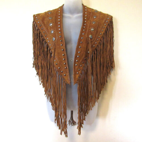 Cripple Creek Suede Leather Western Cowgirl Shawl Vest Studded Fringed One Size