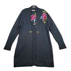 Soft Surroundings Sweater Womens L Black Floral Embroidered Duster Cardigan