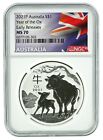 2021 Australia 1oz Silver Lunar Ox NGC MS70 Early Releases - Flag Label