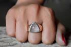 Triangle Rose Quartz Ring,Signet Ring,925 Sterling Silver,Unisex Ring,Man Ring
