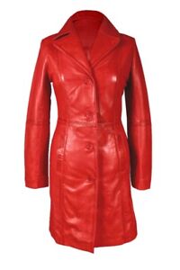 Womens Real Leather Coat Steampunk Goth Style Trench Red Coat Garment Bust 40