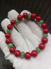 10MM red tibetan coral bracelet with faceted jade gem stone Unisex 7.5