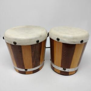 Old Vintage Bongo Drums Wood With Stretched Leather Skin with Tacks
