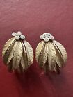 14k Solid Yellow Gold Diamond Earrings Feathers 7 Grams